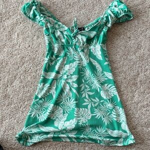 Streetwear Society Green Leaf Print Mini Dress